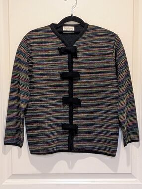 EUC 50s Huddlespun by Lady Anne M Black and Rainbow Knit Bow Front Cardigan